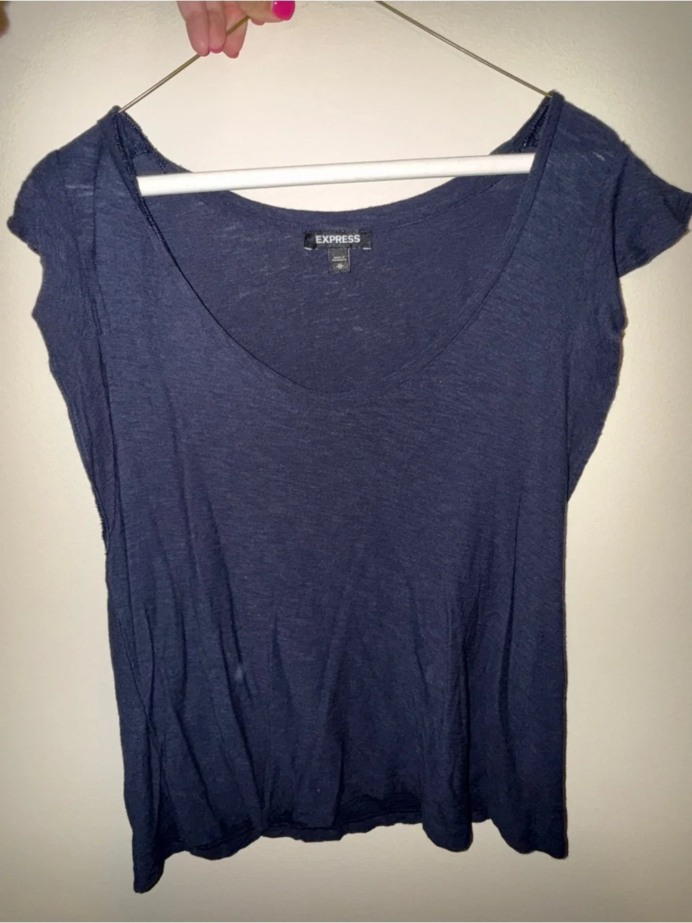 Express Navy Blue Slub Knit Scoop Neck Tee - Picture 2 of 4